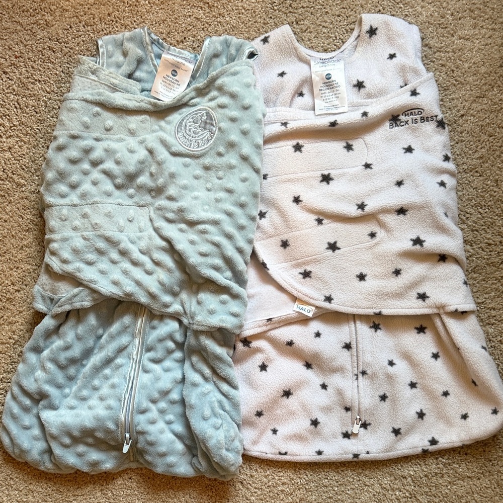 Halo SleepSack Swaddle - Star & Light Blue Dot newborn -3 months (2-Pack)